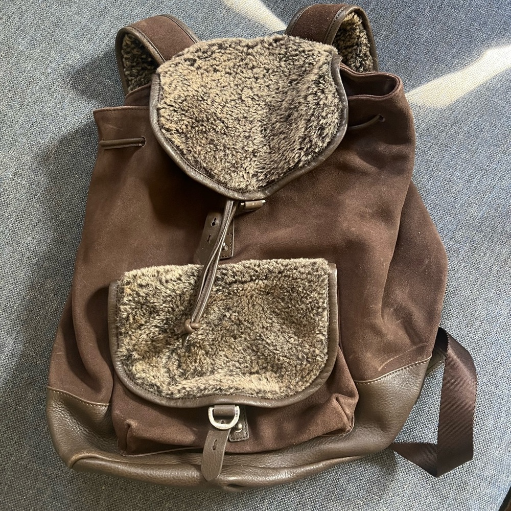 john varvatos leather suede fur backpack